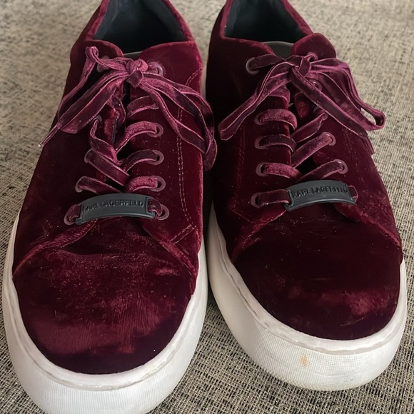 Karl Lagerfeld Velvet Dark Red Fall Sneakers Size 9.5